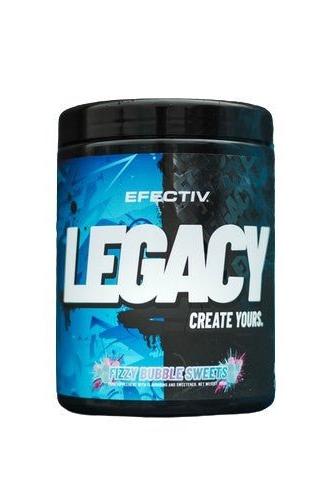 Efectiv Nutrition Legacy pre-workout container with fizzy bubble sweets flavor, promoting energy and focus.