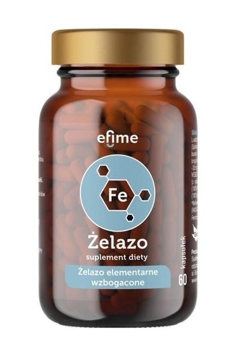 EkaMedica Efime Iron supplement bottle with 60 capsules for improved energy and immune support.