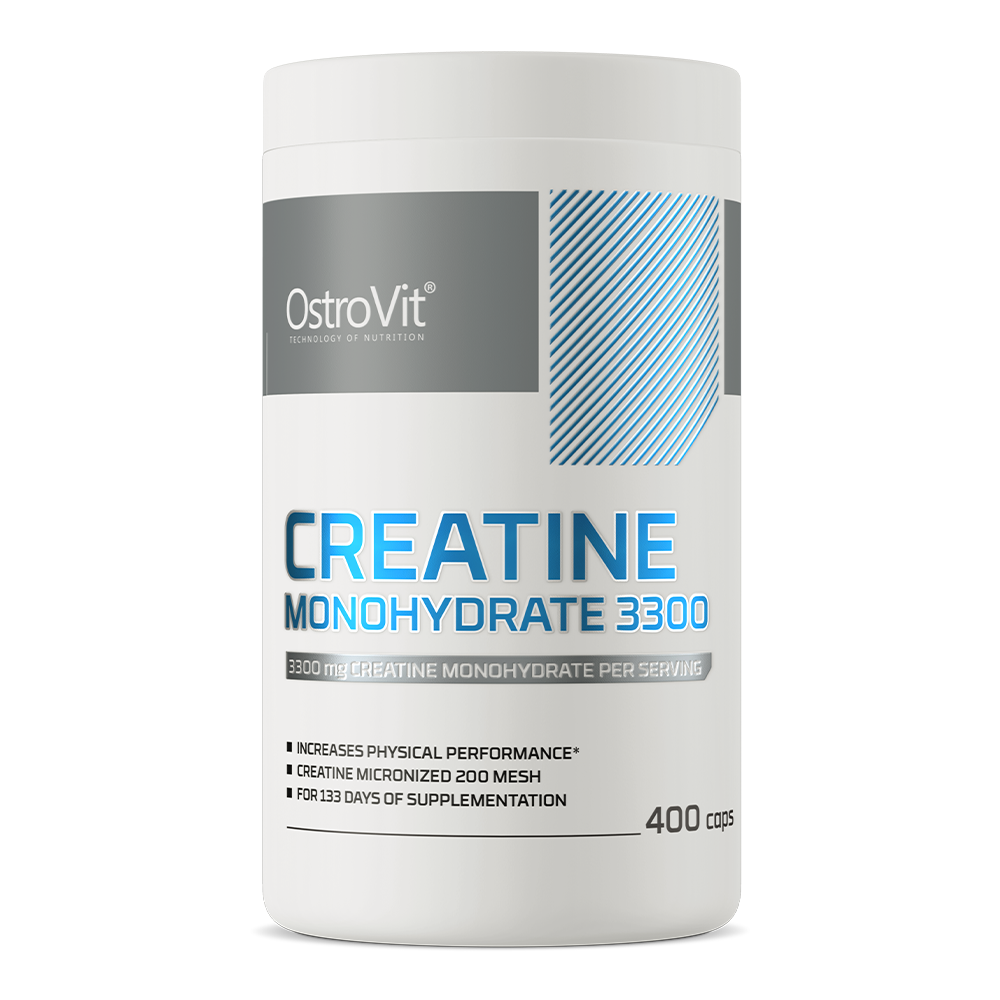 OstroVit Creatine Monohydrate 3300mg supplement, 400 capsules for increased strength and endurance.