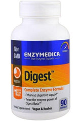 Enzymedica Digest dietary supplement bottle, complete enzyme formula for digestive support, 90 capsules, vegan and kosher.