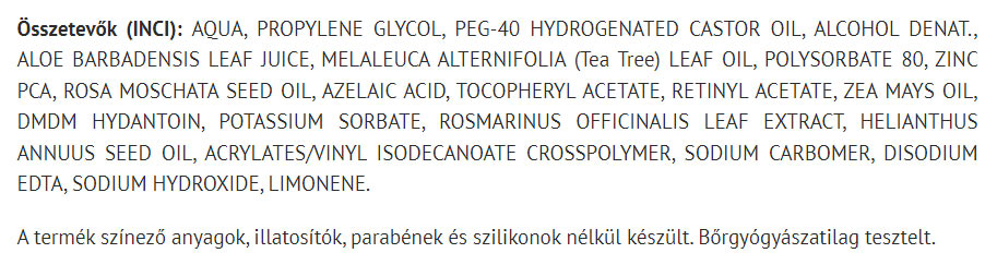 ESI Acknes Gel baksida med ingredienser