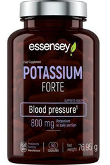 Essensey Potassium Forte supplement with 800 mg potassium for healthy blood pressure support, 90 capsules.