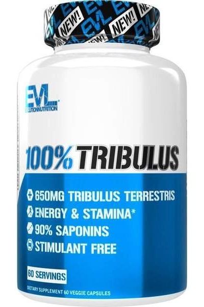 EVLution Nutrition 100% Tribulus, 650mg, 60 veggie capsules for energy and stamina, 90% saponins, stimulant-free.