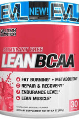 EVLution Nutrition Lean BCAA tub, stimulant-free, aids in fat burning, recovery, endurance, and lean muscle.