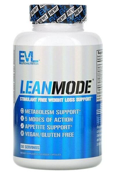 EVLution Nutrition LeanMode Caps for metabolism support and weight loss, stimulant-free, vegan, and gluten-free.