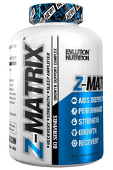 EVLution Nutrition Z-Matrix supplement bottle, 240 capsules for enhanced sleep and recovery.