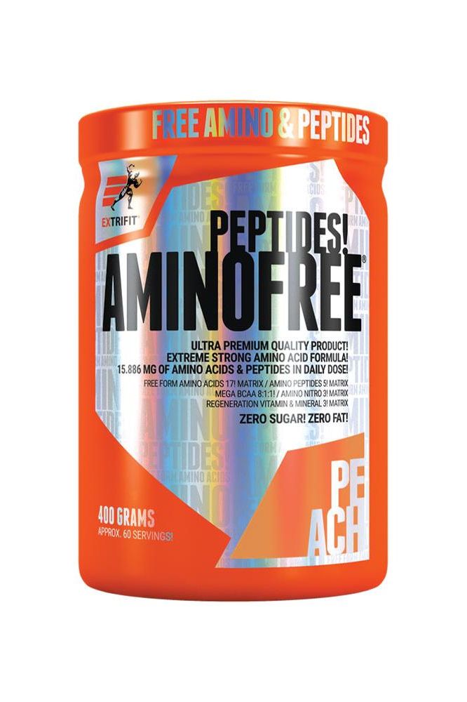 Extrifit AminoFree Peptides supplement container, 400 grams, peach flavor, high-quality amino acids and peptides.