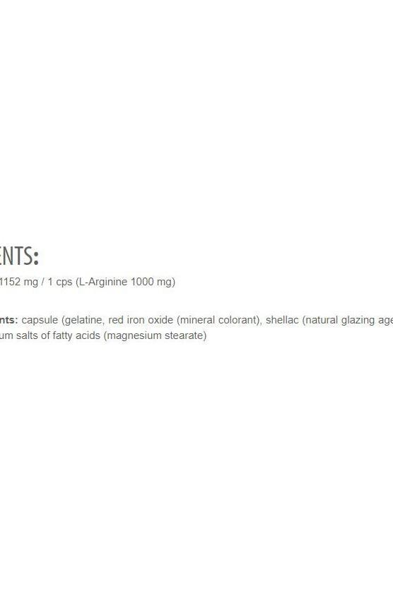 Ingredients list for Extrifit Arginine 1000 mg capsules including L-Arginine and capsule components.