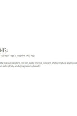 Ingredients list for Extrifit Arginine 1000 mg capsules including L-Arginine and capsule components.