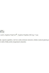 Ingredients list for Extrifit Arginine Peptides 500 mg capsules including L-Arginine and capsule components.