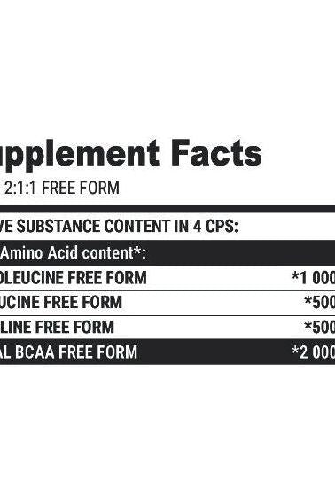 Supplement facts for Extrifit BCAA 2:1:1 showing amino acid content per serving.