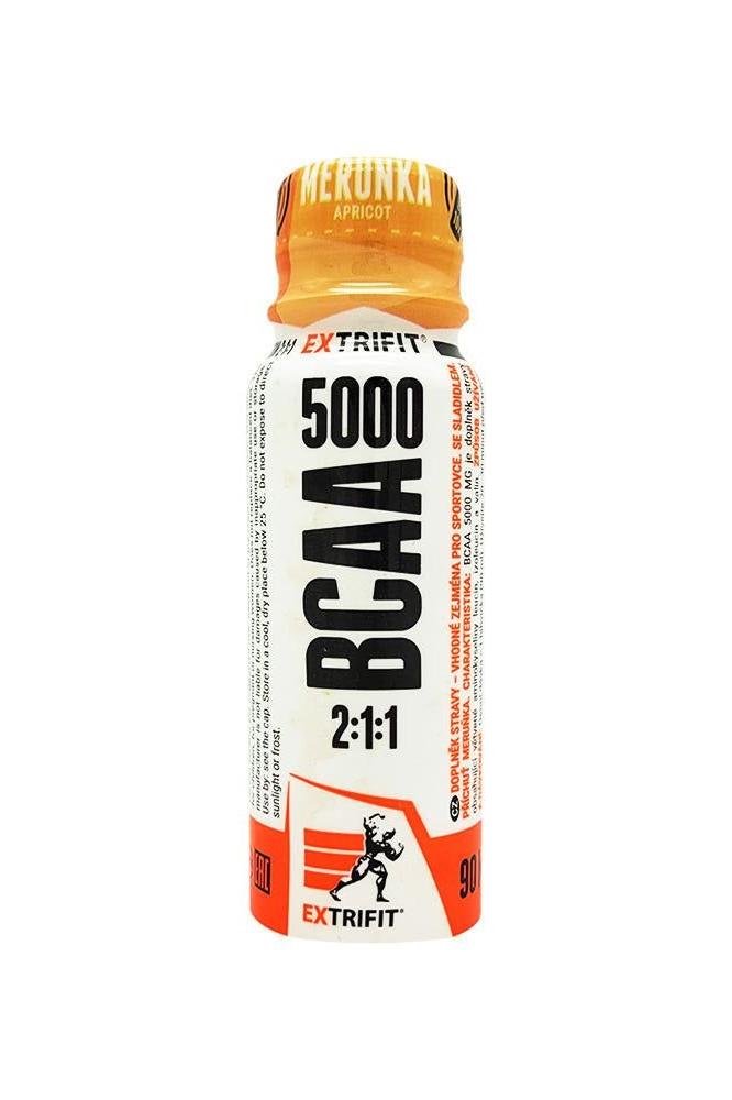 Extrifit BCAA 5000 mg drink in apricot flavor for muscle growth and recovery, 90 ml bottle.