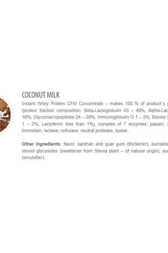 Nutritional information for Extrifit CFM Instant Whey 80 including protein fractions and ingredients.