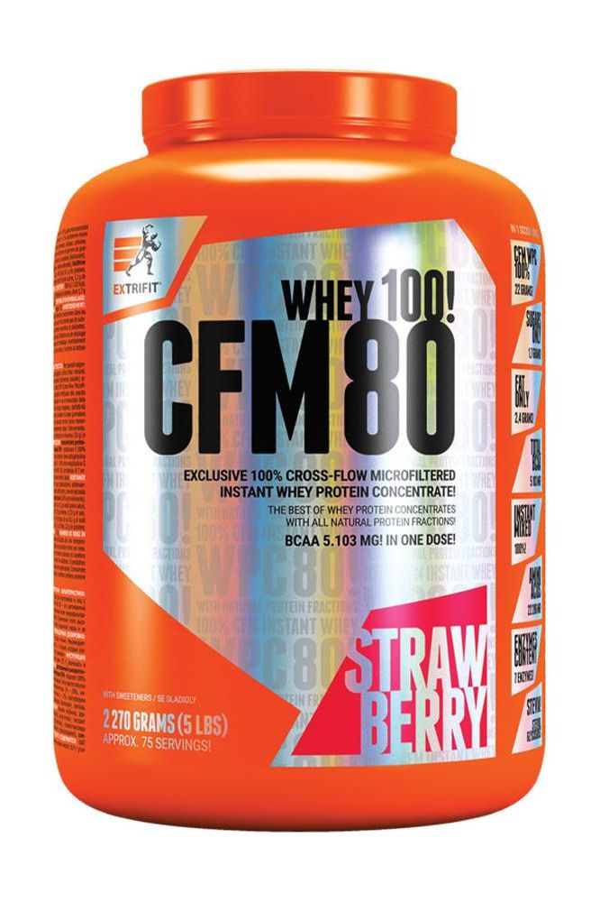 Extrifit CFM Instant Whey 80 Strawberry flavor, 2700 grams, protein supplement with strong digestive enzymes.