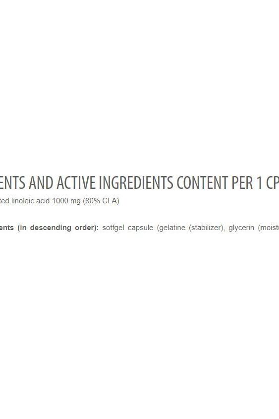 Ingredients list and active ingredients for Extrifit CLA 1000 mg capsules per serving.