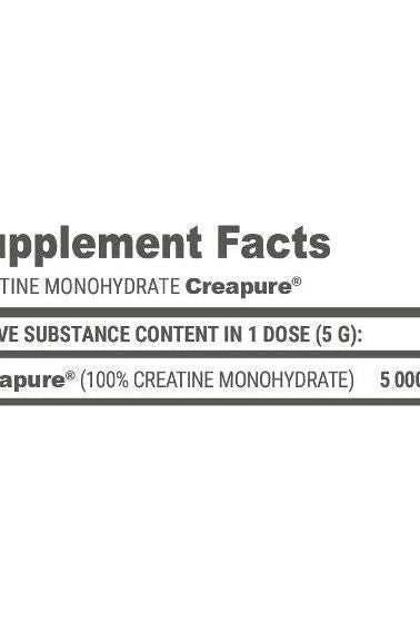 Supplement facts for Extrifit Creatine Monohydrate Creapure, showing dosage information.