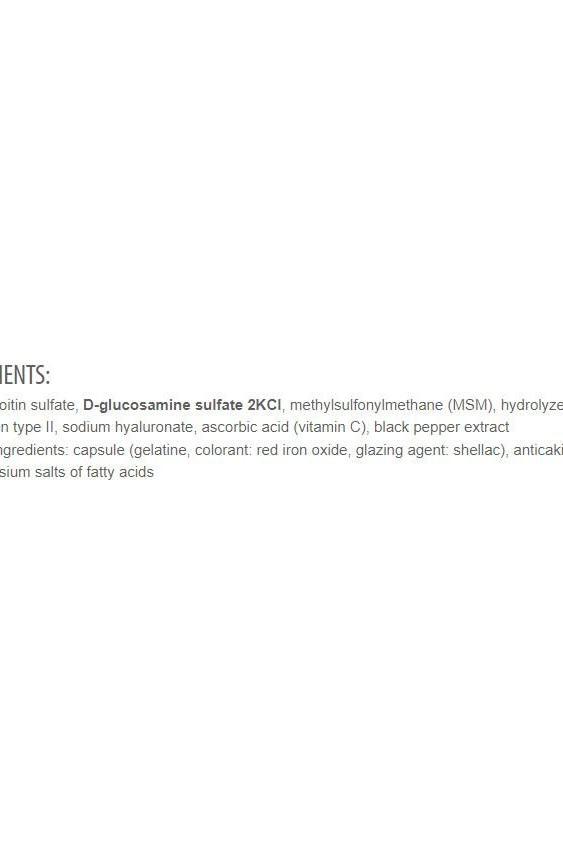Ingredient list for Extrifit Elastor Joint Guard capsules including D-glucosamine and MSM.