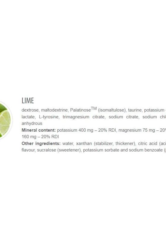 Ingredient list for Extrifit Express Energy Gel with lime flavor, featuring key minerals and additives.