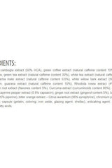 List of ingredients for Extrifit Fatall Ultimate Fat Burner, detailing extracts and their caffeine content.