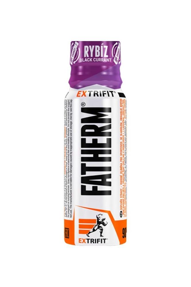 Extrifit Fatherm shot in black currant flavor, energy booster and fat burner, supporting weight loss and metabolism.