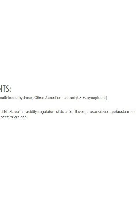 Ingredients list for Extrifit FB-3 Shot including caffeine, Citrus Aurantium extract, and others.