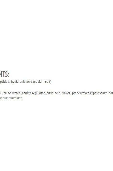List of ingredients for FISHYA shot, including water, citric acid, and hyaluronic acid.