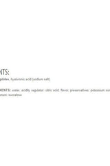 List of ingredients for FISHYA shot, including water, citric acid, and hyaluronic acid.
