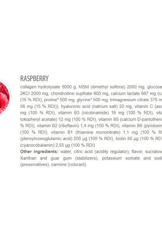 Ingredient list for Extrifit Flexain Joint Guard, featuring raspberry flavor and key active components.