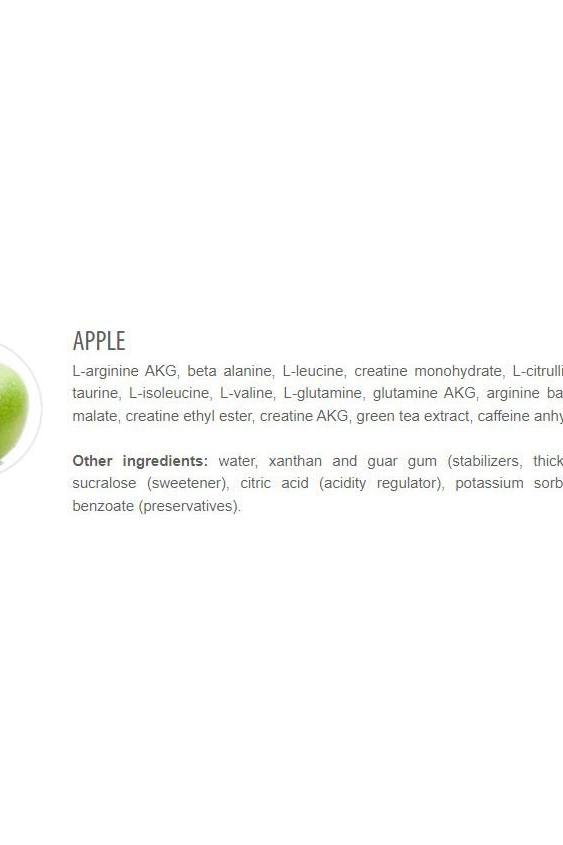 Ingredient list for Extrifit Hellgel apple flavor, including amino acids and other components.