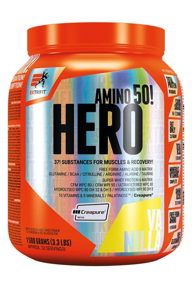 Extrifit Hero protein powder tub with amino acids for muscle growth and recovery.