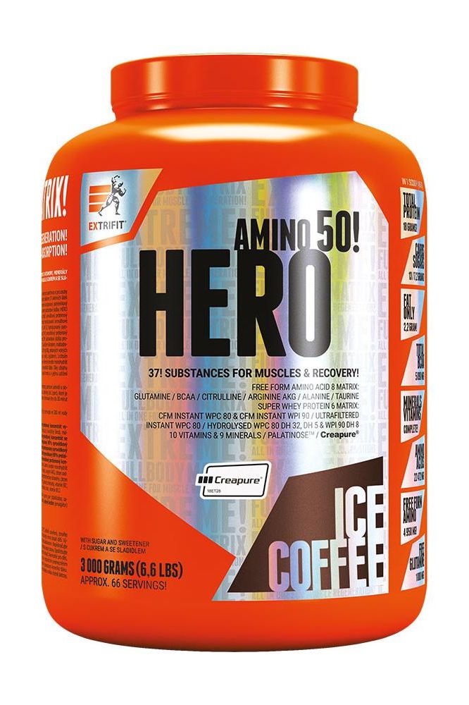 Extrifit Hero amino supplement for muscle recovery and growth, 3000 grams ice coffee flavor.
