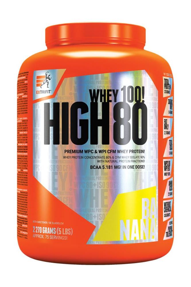 Extrifit High Whey 80 protein powder in banana flavor, 2700 grams for muscle growth, premium quality whey protein.