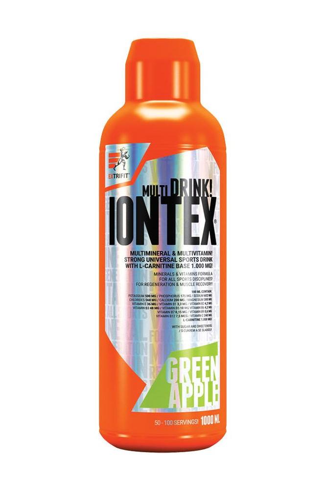 Extrifit Iontex Liquid in Green Apple flavor, a sport drink with L-Carnitine, vitamins, and minerals for energy boost.