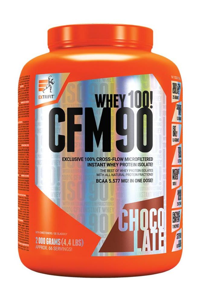 Extrifit Iso 90 CFM Instant Whey protein powder jar in chocolate flavor with 2000 grams.