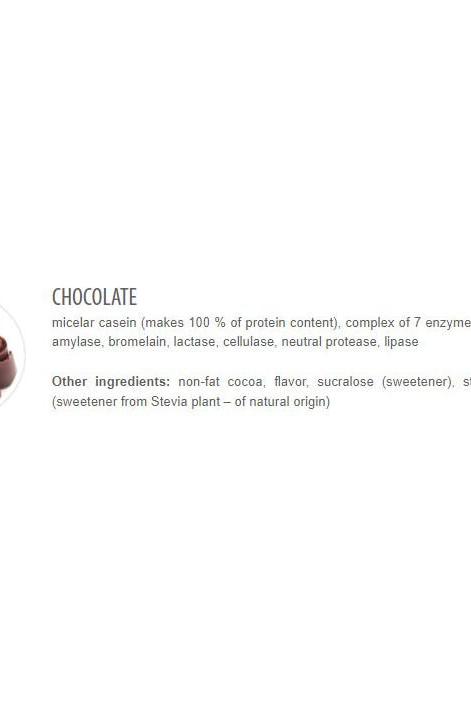 Extrifit Micelar Casein Chocolate flavor ingredients and protein content description.