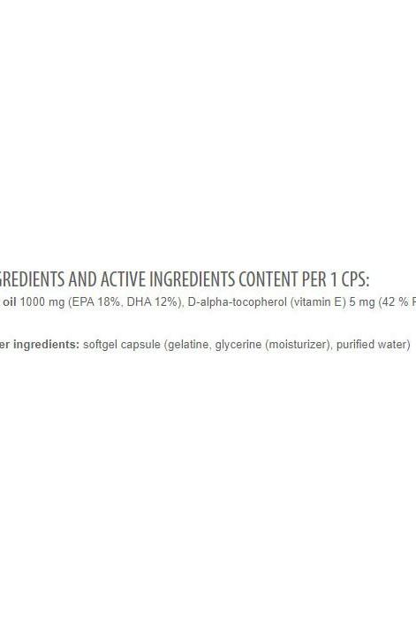 Nutritional information for Extrifit Omega-3 1000 mg showing ingredients and active contents per capsule.