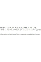 Nutritional information for Extrifit Omega-3 1000 mg showing ingredients and active contents per capsule.
