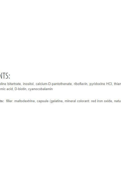 List of ingredients for Extrifit Vita-B Complex capsules, including vitamins and minerals.