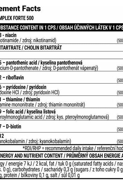 Ingredient facts for Extrifit Vita-B Complex 90 Capsules showing vitamin and nutrient content.