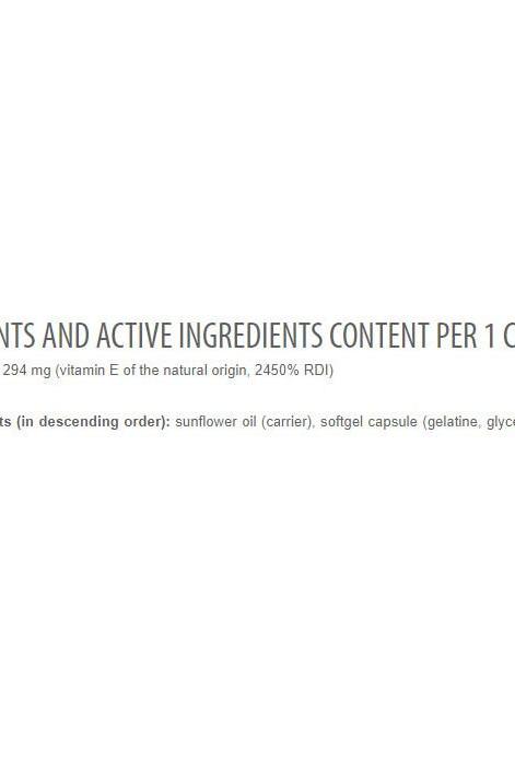 Nutritional facts for Extrifit Vita-E 400IU showing ingredients per capsule and vitamin E content.