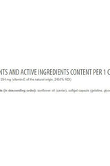 Nutritional facts for Extrifit Vita-E 400IU showing ingredients per capsule and vitamin E content.