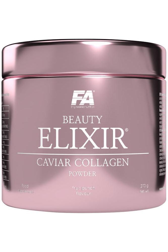FA Beauty Elixir Caviar Collagen Powder in pink jar, promotes skin firmness and elasticity, enhances hair and nails.