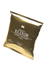 FA Beauty Elixir Caviar Collagen powder supplement pack in gold, promoting youthful skin and hair health.
