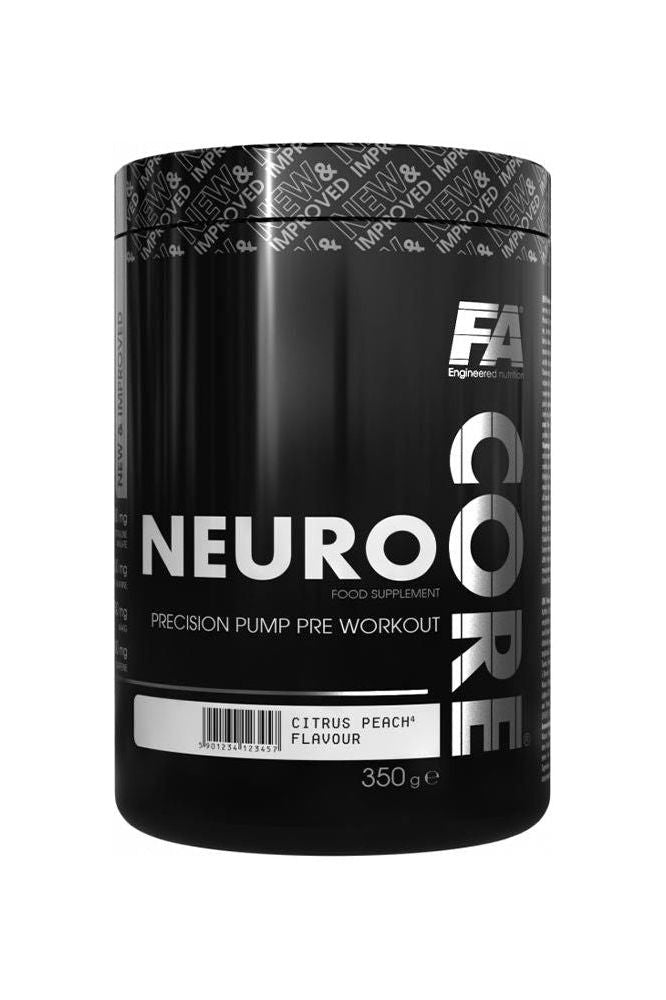 FA Fitness Authority Core Neuro pre-workout supplement in Citrus Peach flavor, 350g container.