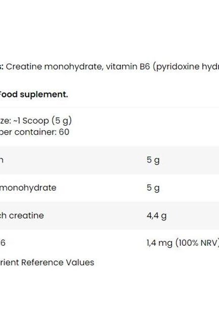 Nutritional information for FA Fitness Authority Creatine supplement, highlighting ingredients and serving size.