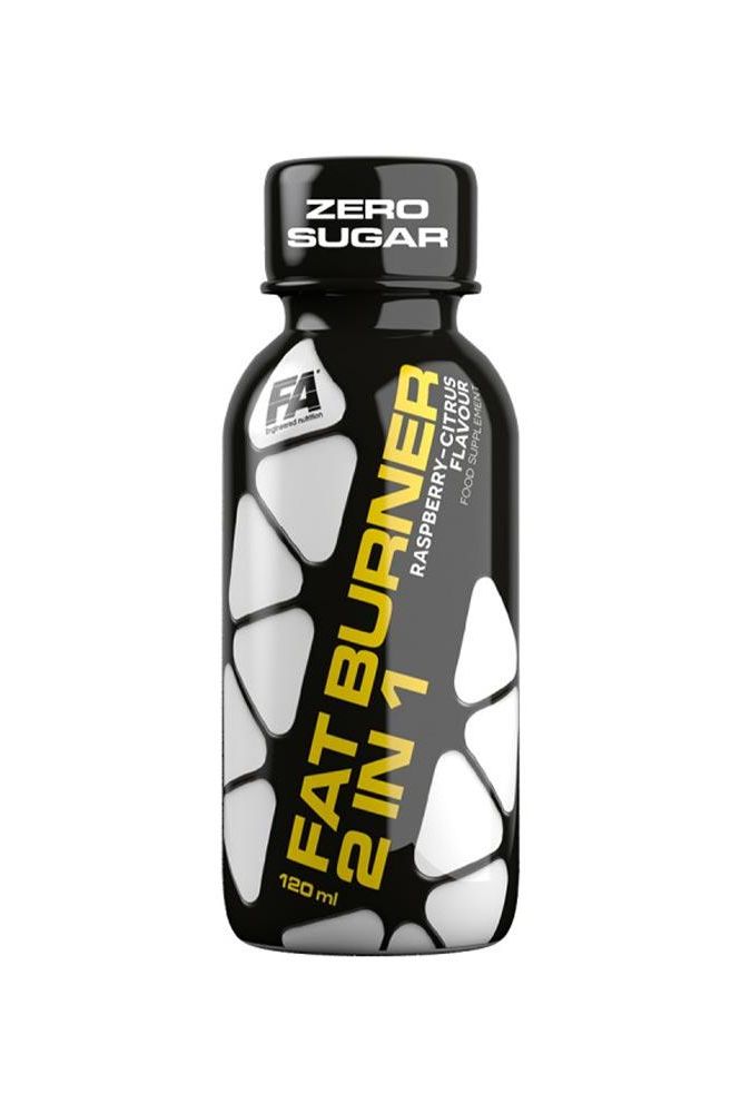FA Fitness Authority Fat Burner 2 in 1 Shot bottle with zero sugar, raspberry-cactus flavor, 120 ml