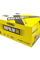 FA Fitness Authority Napalm Shot energy drink packaging in vibrant yellow, promoting energy and focus.