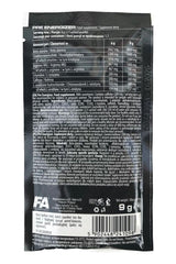 FA Fitness Authority Pre Energizer Sample packaging with nutritional information and ingredients listed.