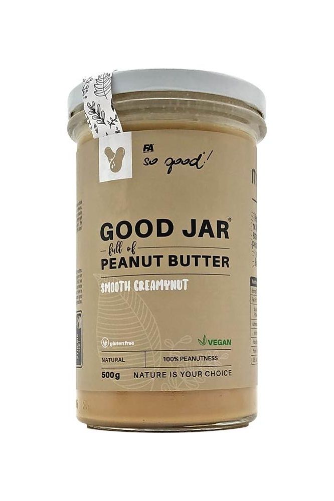 FA Fitness Authority Good Jar peanut butter, smooth creamy nut butter, 500g, vegan, protein-rich, natural ingredients.