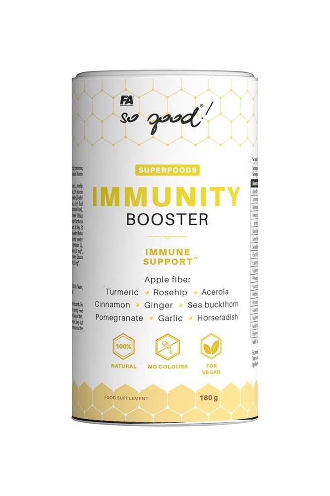FA So Good! Immunity Booster, natural formula with superfoods for immune support, 180 g canister.